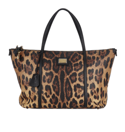 Leopard Tote, Canvas, Brown/Black, MII, K/L, 3*